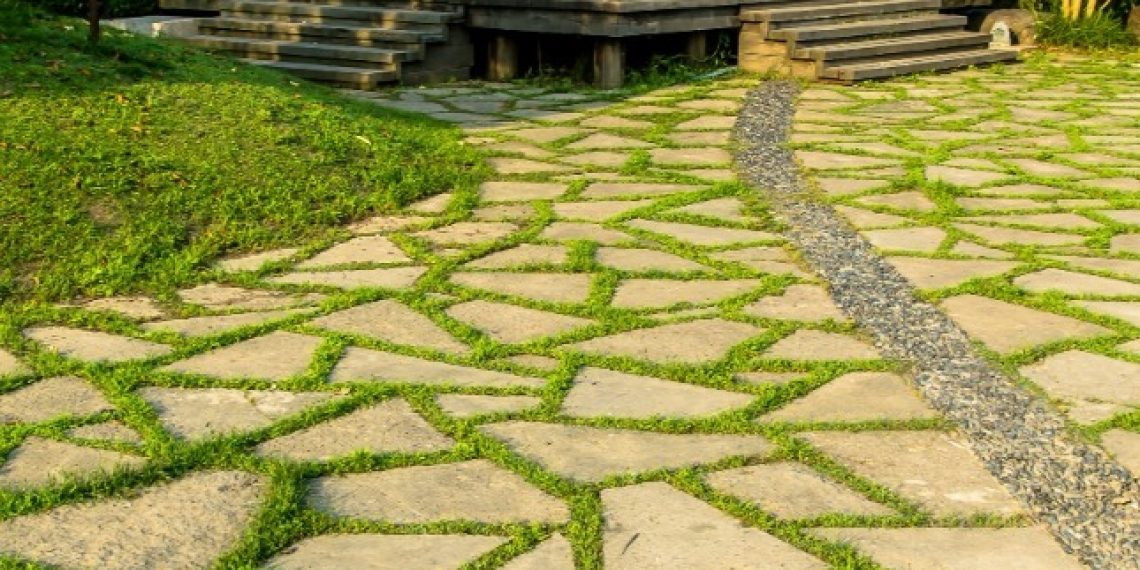 resort landscaping, stone paving