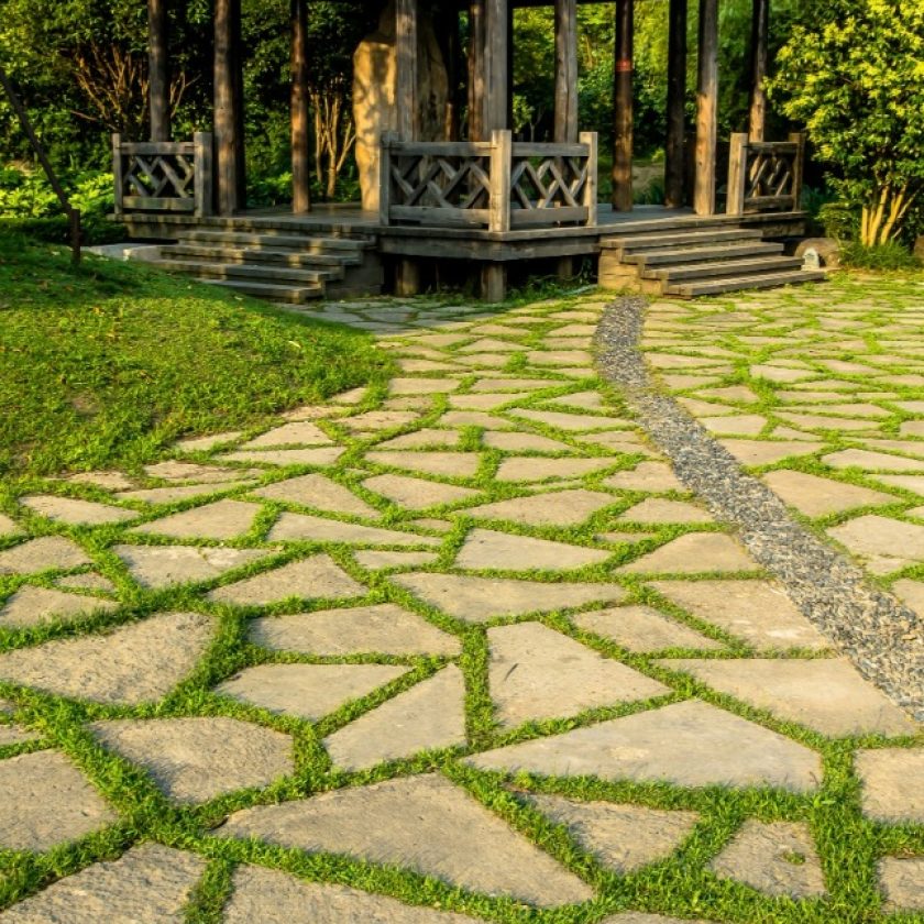 resort landscaping, stone paving